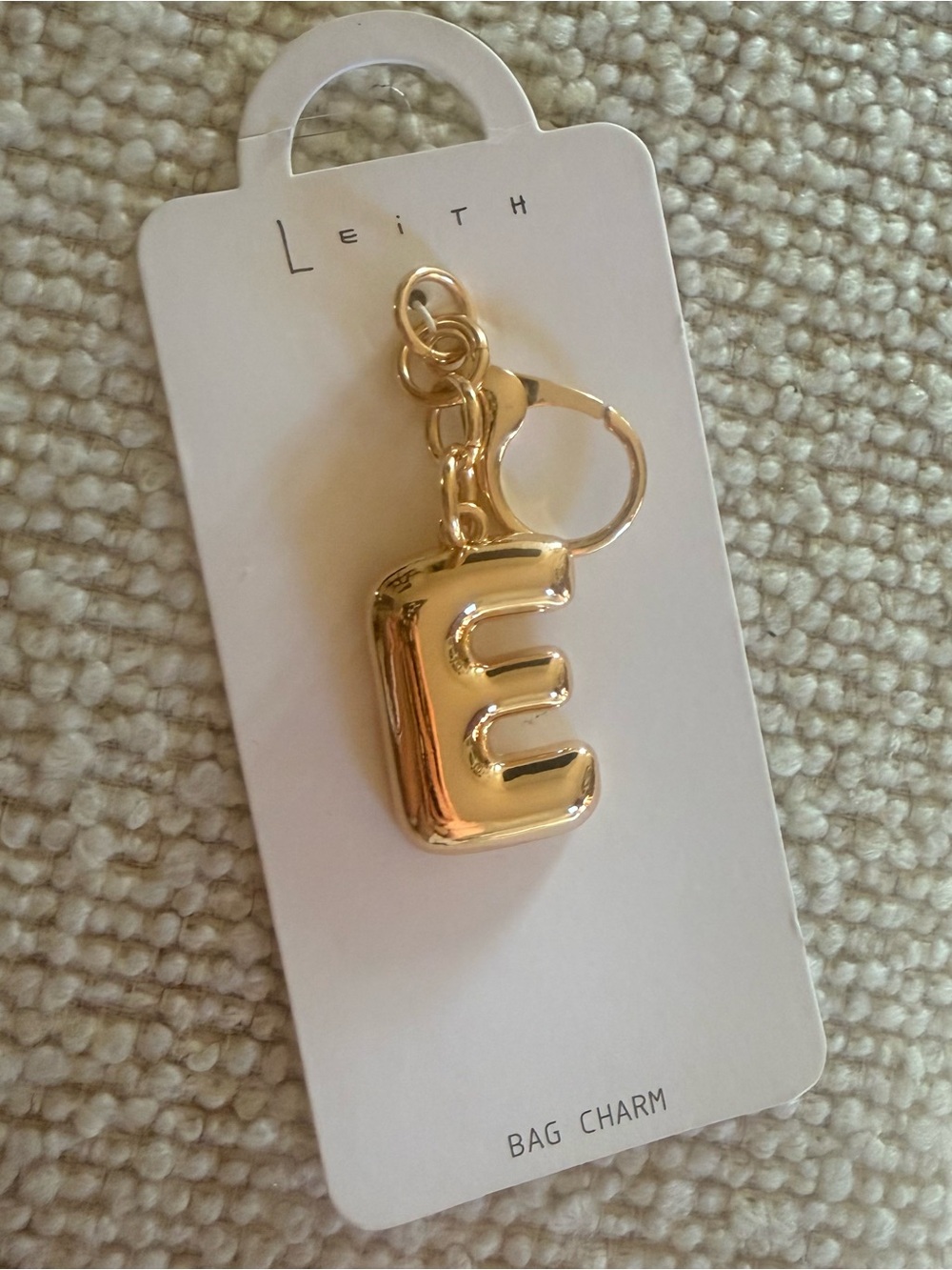 New Nordstrom Leith gold-toned bubble letter purse bag charm letter E